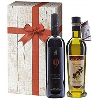 Aristos Olivenöl mit Wein Geschenk